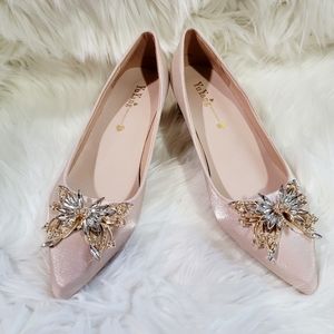 Women's Chunky Heeled Pumps Rhinestones Decor - NEW